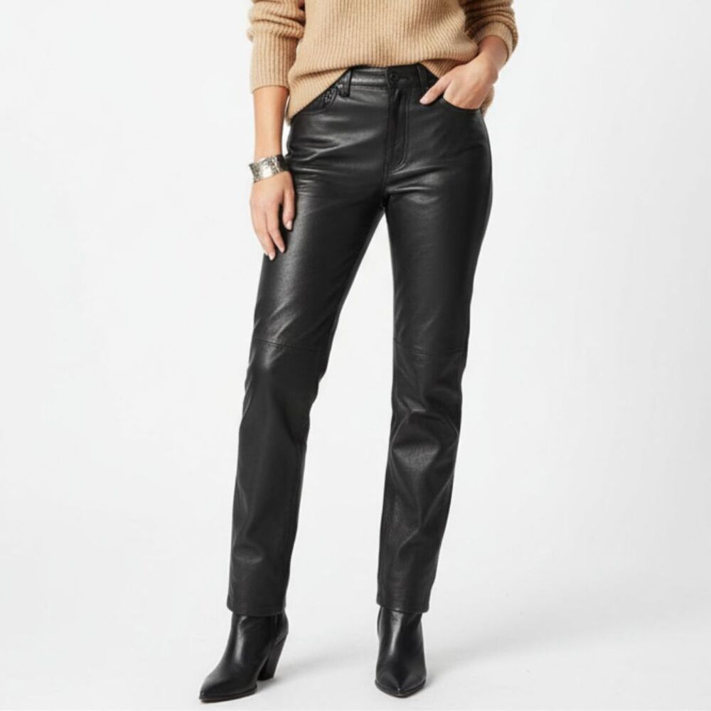 Brandon Thomas 100% Leather High Waist Straight Leg Vintage Pants 4